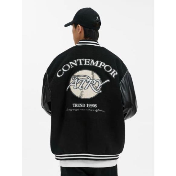 Áo khoác bóng chày CONTEMPOR hot trend 2022 chữ thêu phong cách retro