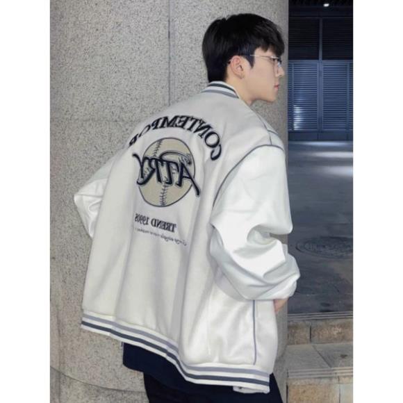 Áo khoác bóng chày CONTEMPOR hot trend 2022 chữ thêu phong cách retro