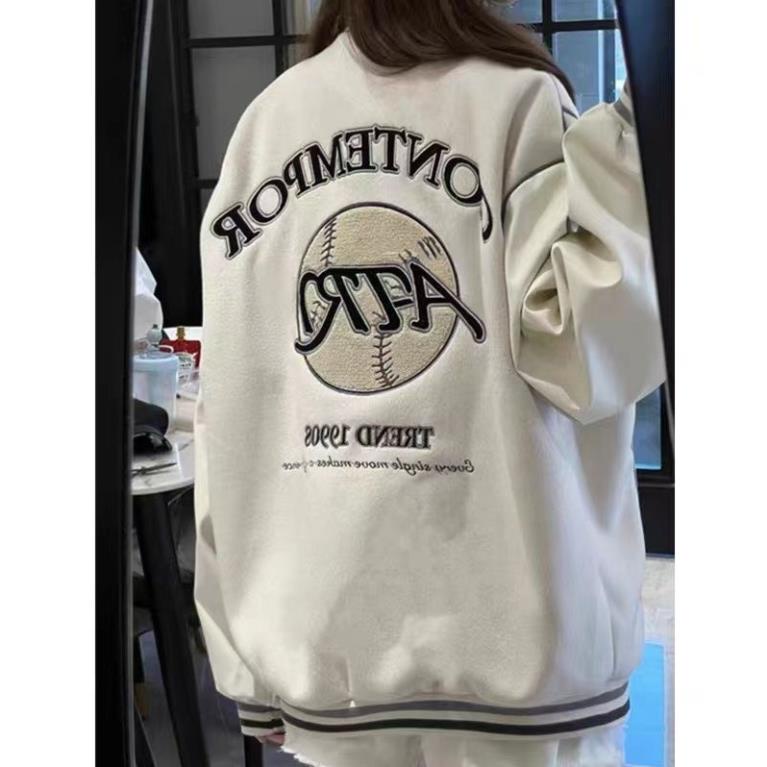 Áo khoác bóng chày CONTEMPOR hot trend 2022 chữ thêu phong cách retro