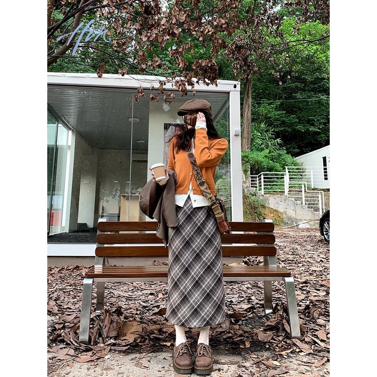Chân Váy Len Dài Lưng Cao Xẻ Tà Thời Trang Thu Đông Cho Nữ