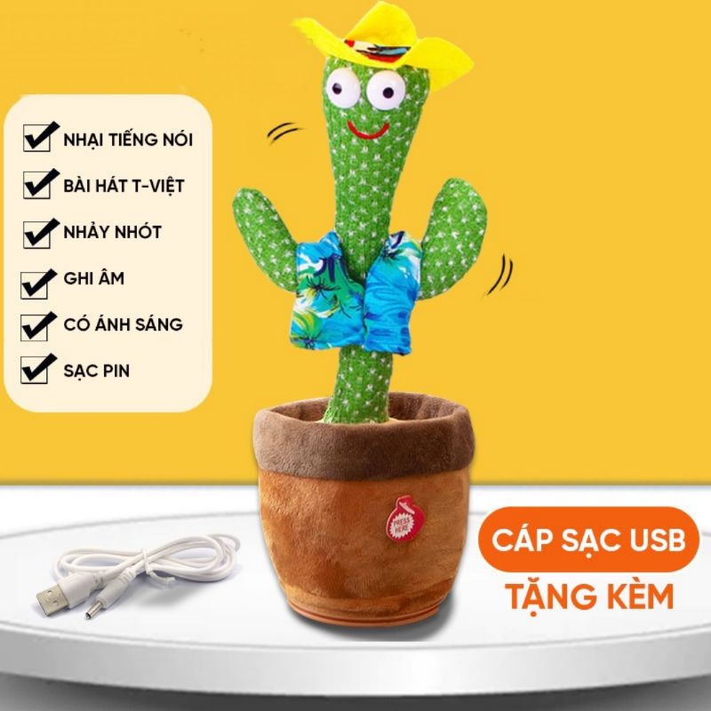 Cây xương rồng kèm phụ kiện nhảy múa nhạy tiếng nói. sạc pin. 120 bài hát