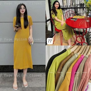 Đầm suông nữ dáng dài BEBEDOLL, Váy tăm nhung cổ tròn tay lỡ dáng rộng sang chảnh nhiều màu (ảnh thật)