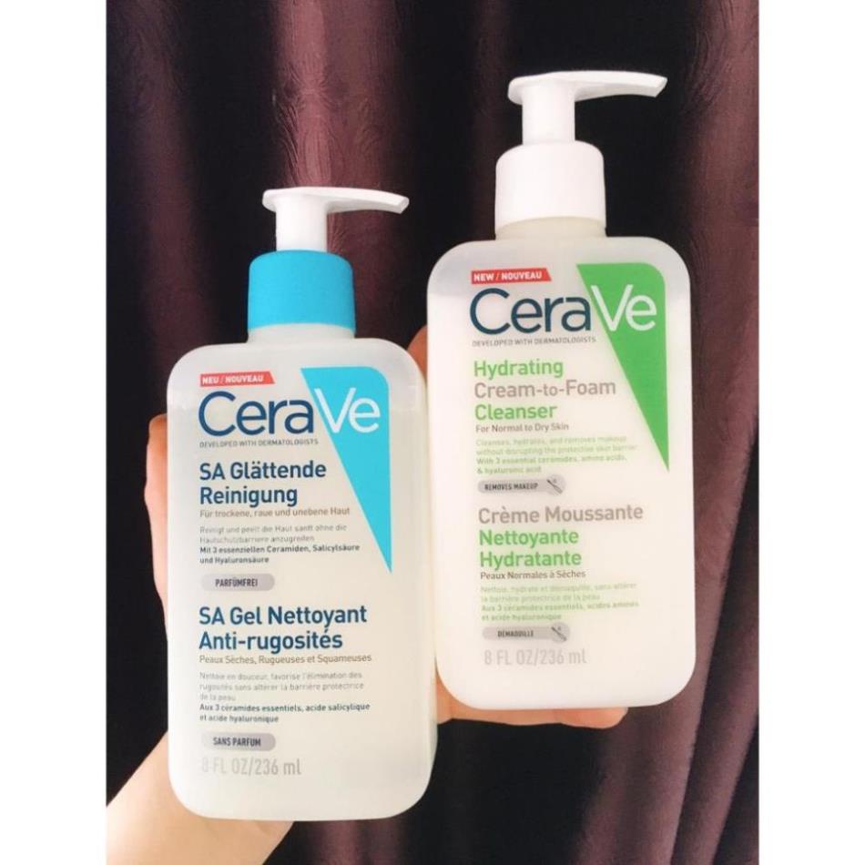 Sữa rửa mặt Cerave Foaming Cleanser, Hydrating Cleanser, SA Cleanser Dung tích 236ML