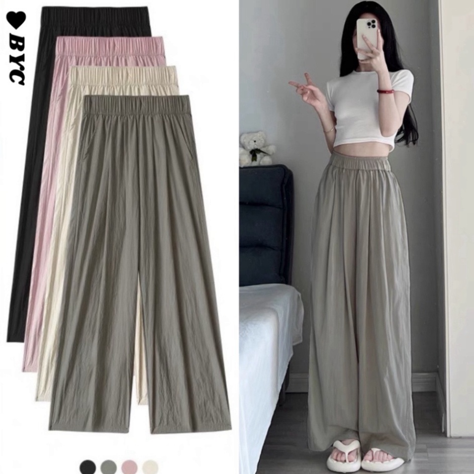 Quần Ống Rộng Cạp Chun Mát Lạnh Mùa Hè By.camcam, Quần vải nữ phong cách thanh lịch có thể mặc đi làm đi chơi | BigBuy360 - bigbuy360.vn