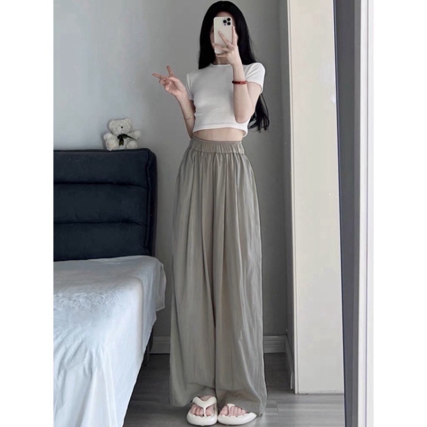 Quần Ống Rộng Cạp Chun Mát Lạnh Mùa Hè By.camcam, Quần vải nữ phong cách thanh lịch có thể mặc đi làm đi chơi | BigBuy360 - bigbuy360.vn