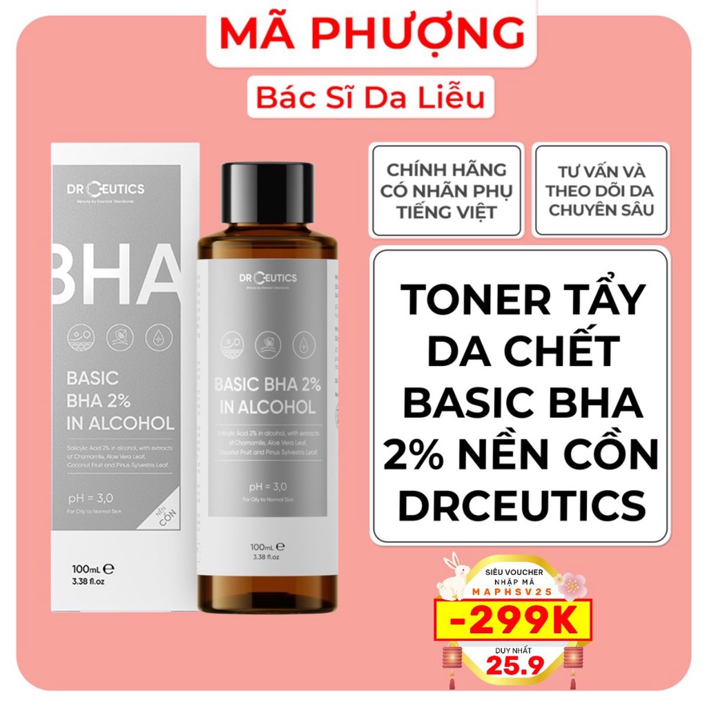 Toner tẩy da chết Basic BHA 2% In Alcohol nền cồn DrCeutics