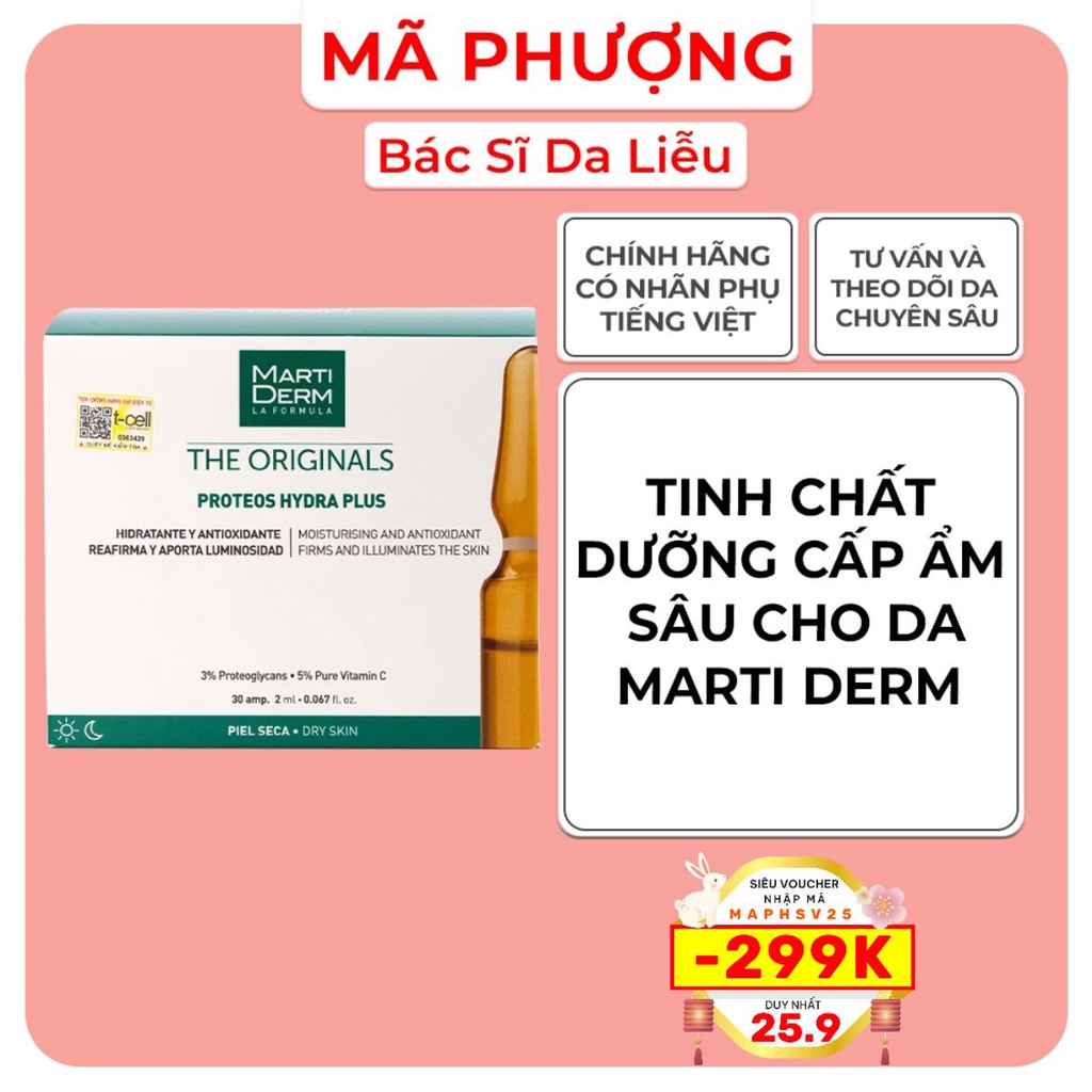 Tinh chất cấp ẩm Martiderm the originals Proteos Hydra Plus XANH LÁ Dược Mỹ Phẩm Bác Sĩ Mã Phượng ( Vỉ ) Date 5/2024