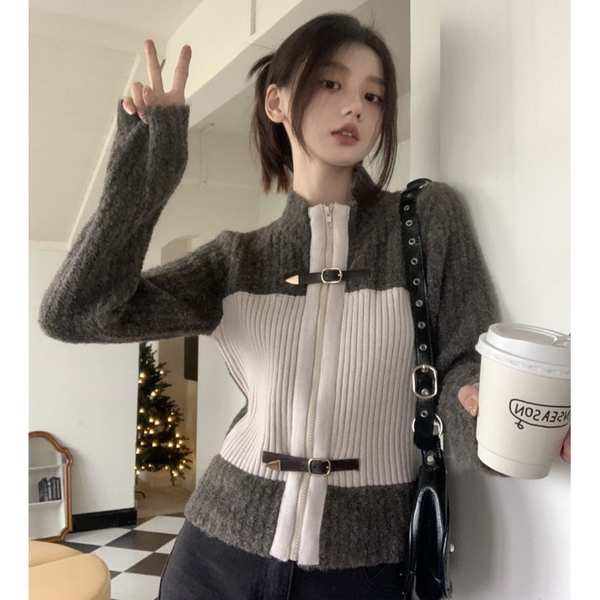 Áo Khoác cardigan Dệt Kim Phối Khóa Kéo Thời Trang Cho Nữ
