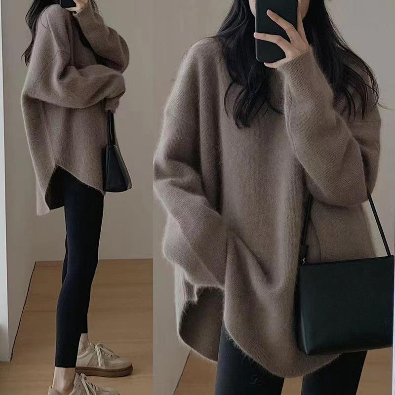 Áo sweater Dệt Kim Dáng Dài Xẻ Tà Thời Trang Thu Đông Cho Nữ