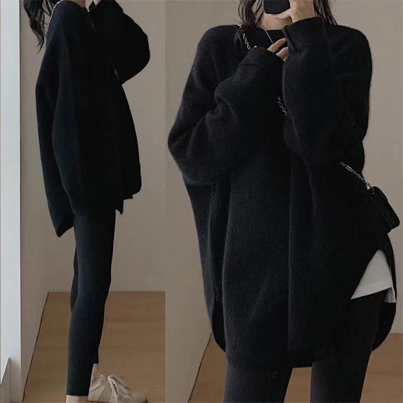 Áo sweater Dệt Kim Dáng Dài Xẻ Tà Thời Trang Thu Đông Cho Nữ