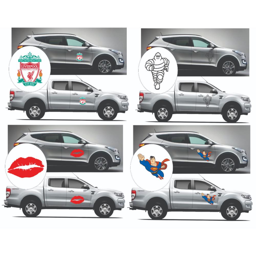 Decal trang trí xe ô tô nhiều mẫu, tem sticker dán xe phù hợp nhiều loại xe 4 chỗ, 5 chỗ, 7 chỗ, xe bán tải,...