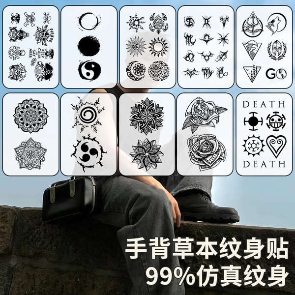Xăm hình 15 ngày xăm 15 ngày Miếng dán hình xăm mu bàn tay không thấm nước cho nam lâu dài thảo dược bán vĩnh viễn hình xăm mô phỏng nước trái cây ngón tay One Piece Luo Arms Constellation