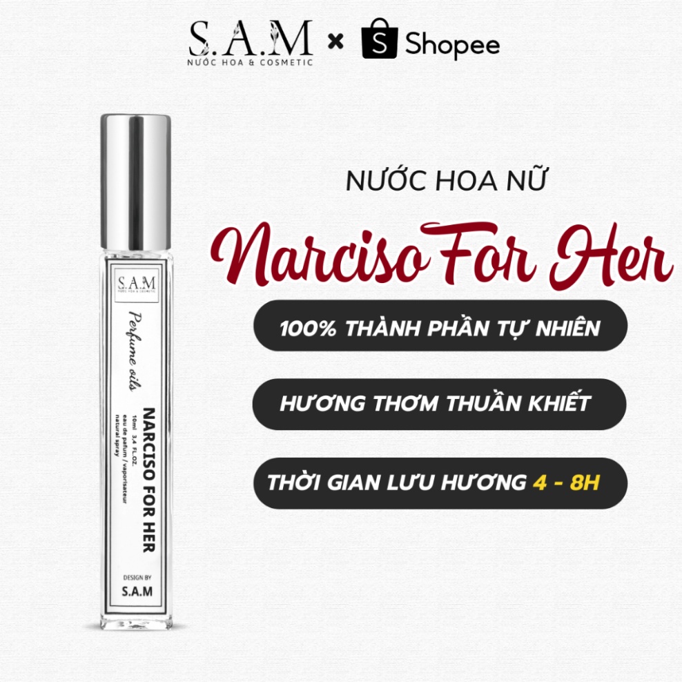 Nước Hoa Nữ Narciso For Her Chính Hãng S.A.M Perfume Hương Thơm Nữ Tính Tươi Tắn Và Gợi Cảm - Chai Xịt 10ml - Hàng mới v