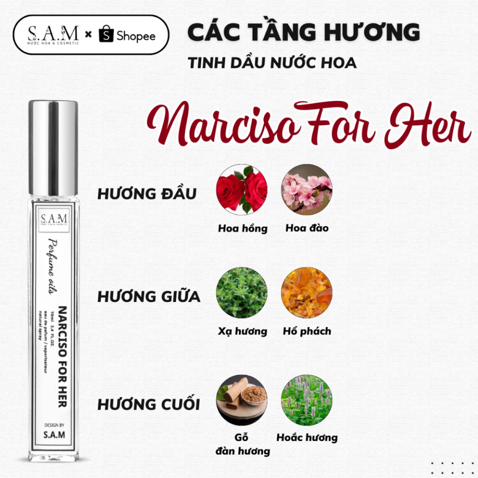 Nước Hoa Nữ Narciso For Her Chính Hãng S.A.M Perfume Hương Thơm Nữ Tính Tươi Tắn Và Gợi Cảm - Chai Xịt 10ml - Hàng mới v