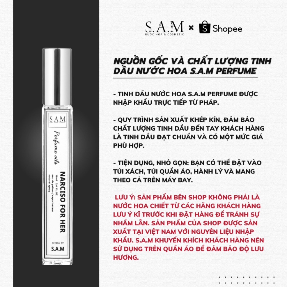 Nước Hoa Nữ Narciso For Her Chính Hãng S.A.M Perfume Hương Thơm Nữ Tính Tươi Tắn Và Gợi Cảm - Chai Xịt 10ml - Hàng mới v