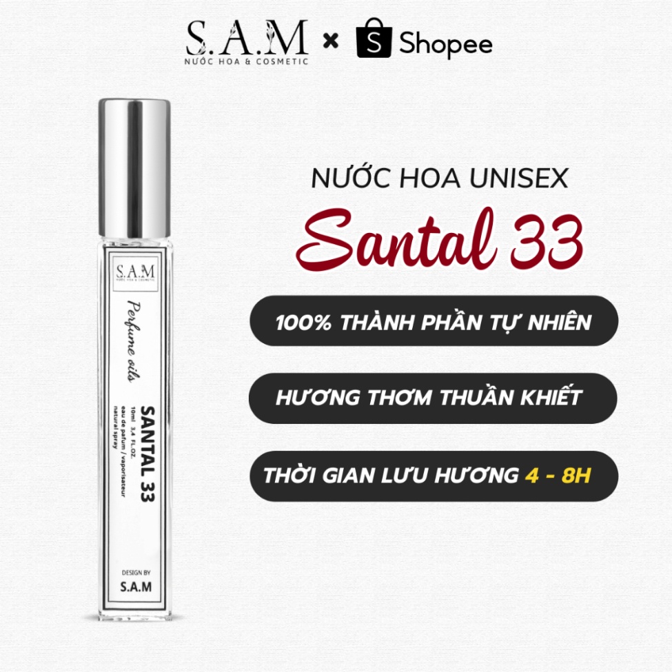 Nước Hoa Nam Nữ Santal 33 Chính Hãng S.A.M Perfume Hương Thơm Sang Trọng, Gợi Cảm Và Tinh Tế - Chai Xịt 10ml - Hàng mới 