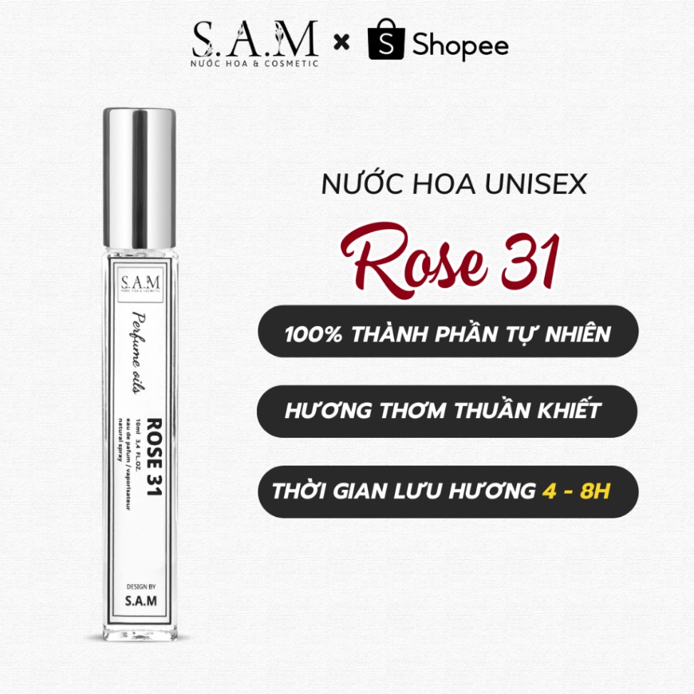 Nước Hoa Nam Nữ Unisex Rose 31 Chính Hãng S.A.M Perfume  EDP Hương Thơm Cuốn hút, Tinh tế Và Sang trọng- Chai Xịt 10ml -