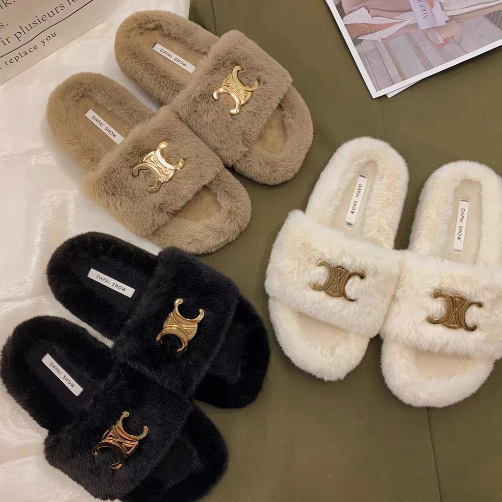 Dép Đế Dày Phối Lông Thời Trang Cho Nữ