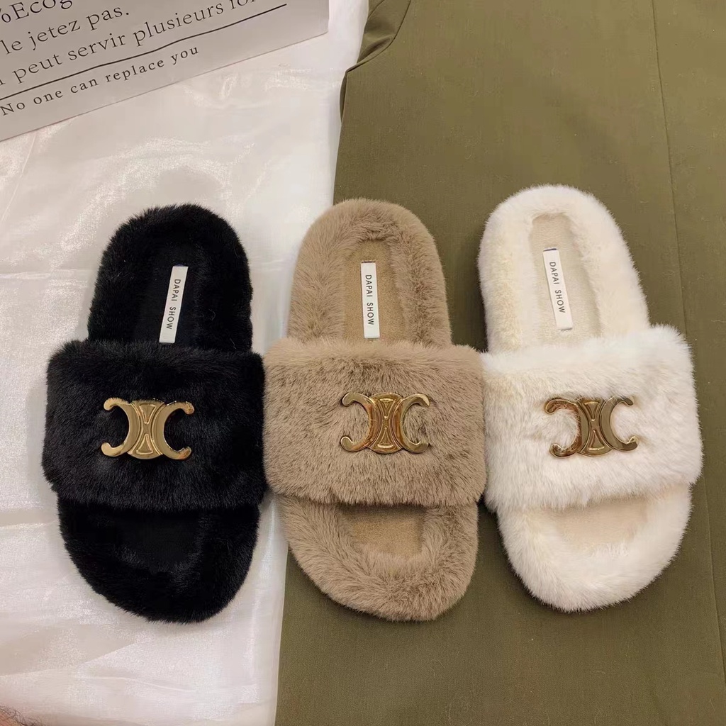 Dép Đế Dày Phối Lông Thời Trang Cho Nữ