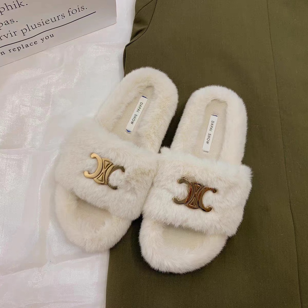 Dép Đế Dày Phối Lông Thời Trang Cho Nữ