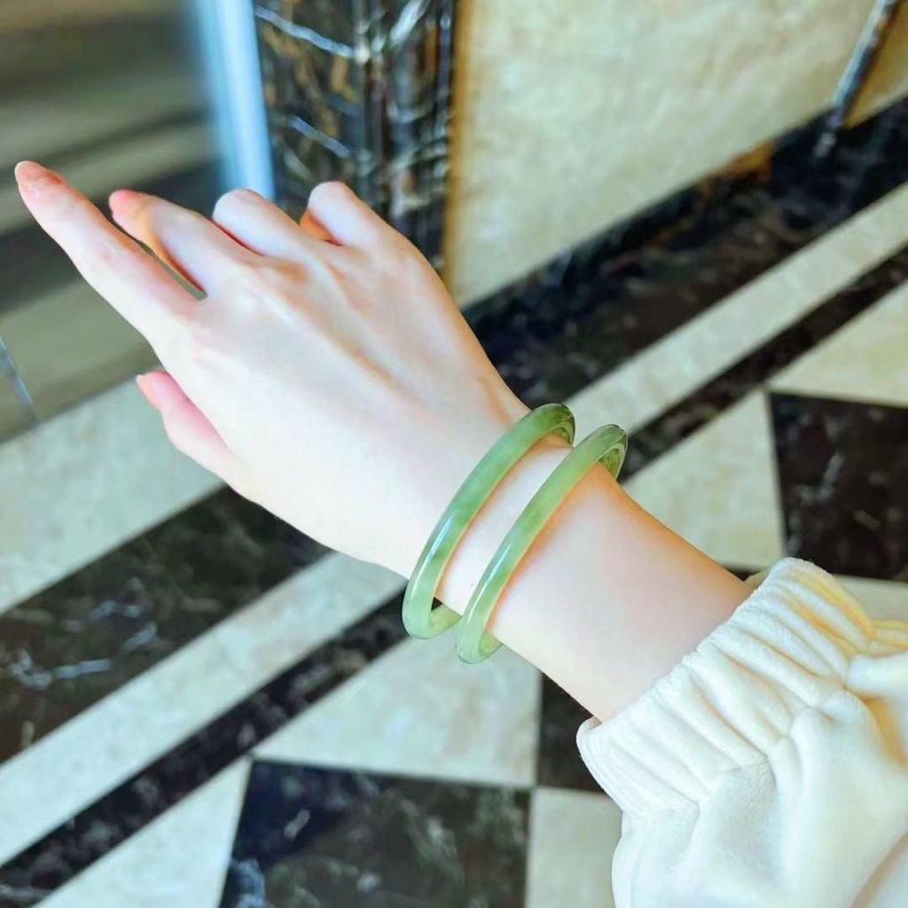 Vòng Đeo Tay Đi Bộ Một Bước Bằng Ngọc Bích Giả Kính Màu Xanh Lá Cây Hình Tròn Có Thanh Gạch Đi Bộ