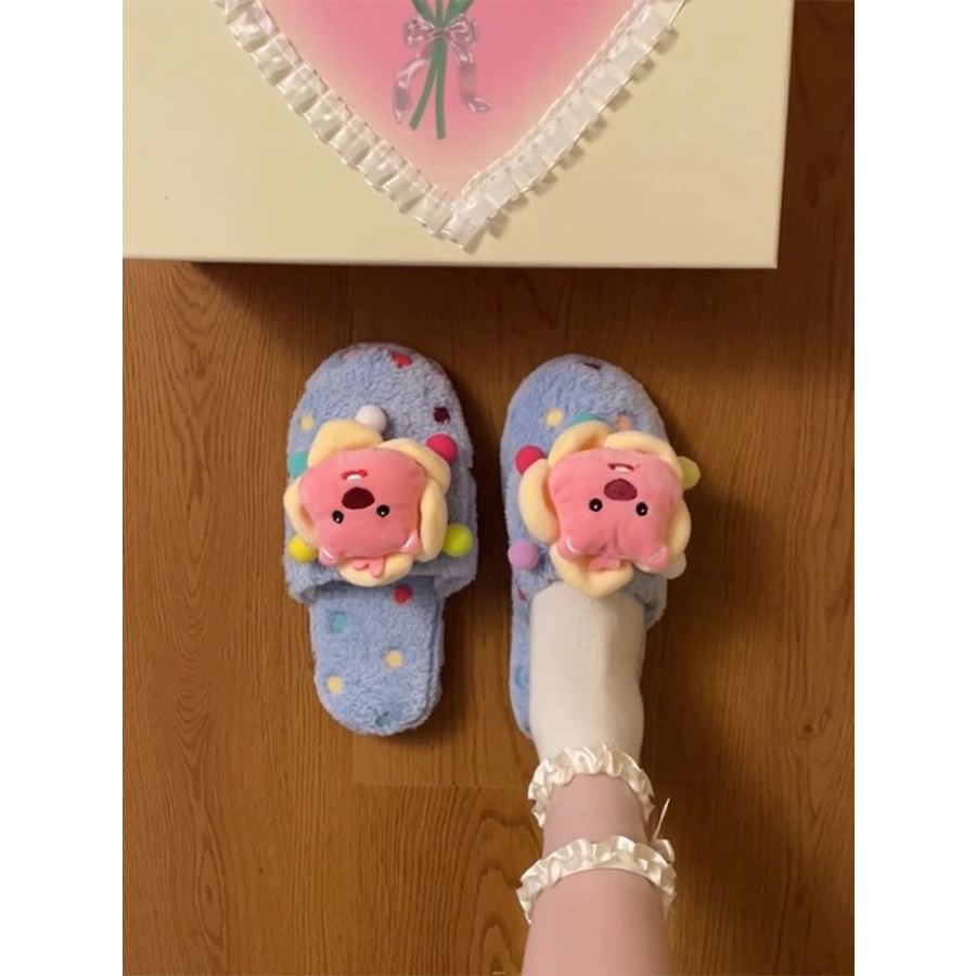 Dép cotton Bít Mũi Họa Tiết Hoạt Hình Thời Trang Thu Đông Cho Nữ