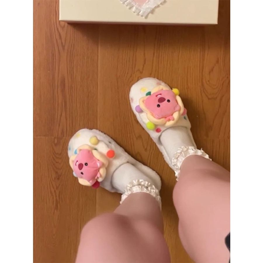 Dép cotton Bít Mũi Họa Tiết Hoạt Hình Thời Trang Thu Đông Cho Nữ