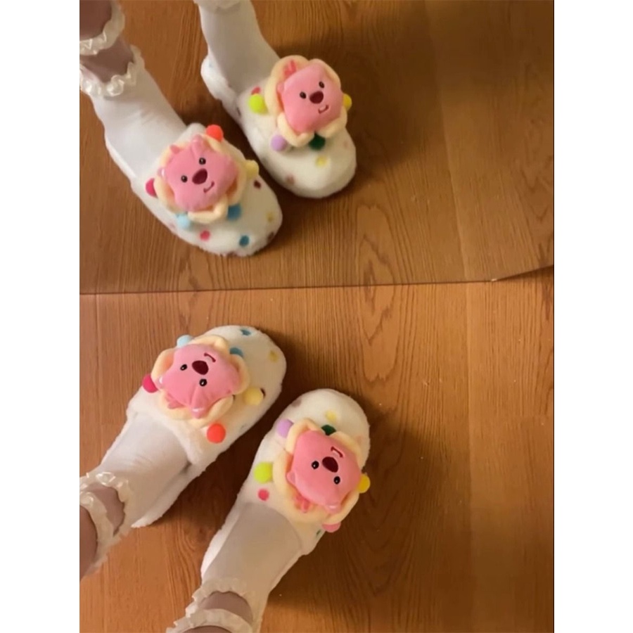 Dép cotton Bít Mũi Họa Tiết Hoạt Hình Thời Trang Thu Đông Cho Nữ
