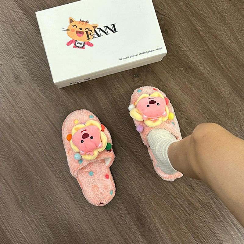 Dép cotton Bít Mũi Họa Tiết Hoạt Hình Thời Trang Thu Đông Cho Nữ