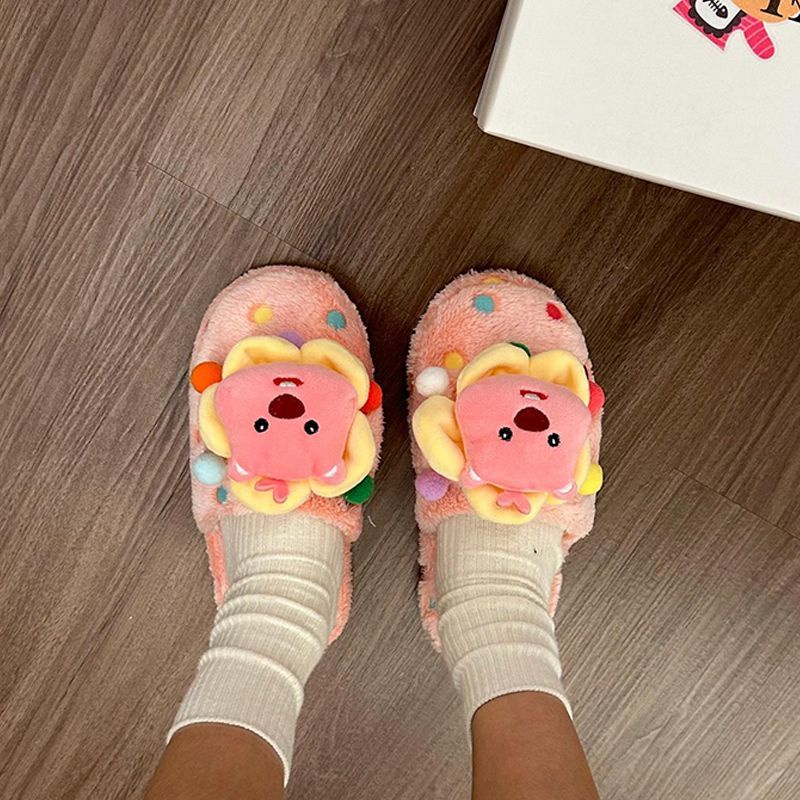 Dép cotton Bít Mũi Họa Tiết Hoạt Hình Thời Trang Thu Đông Cho Nữ