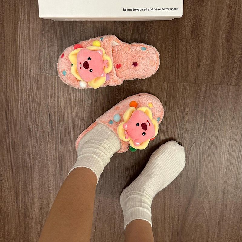 Dép cotton Bít Mũi Họa Tiết Hoạt Hình Thời Trang Thu Đông Cho Nữ