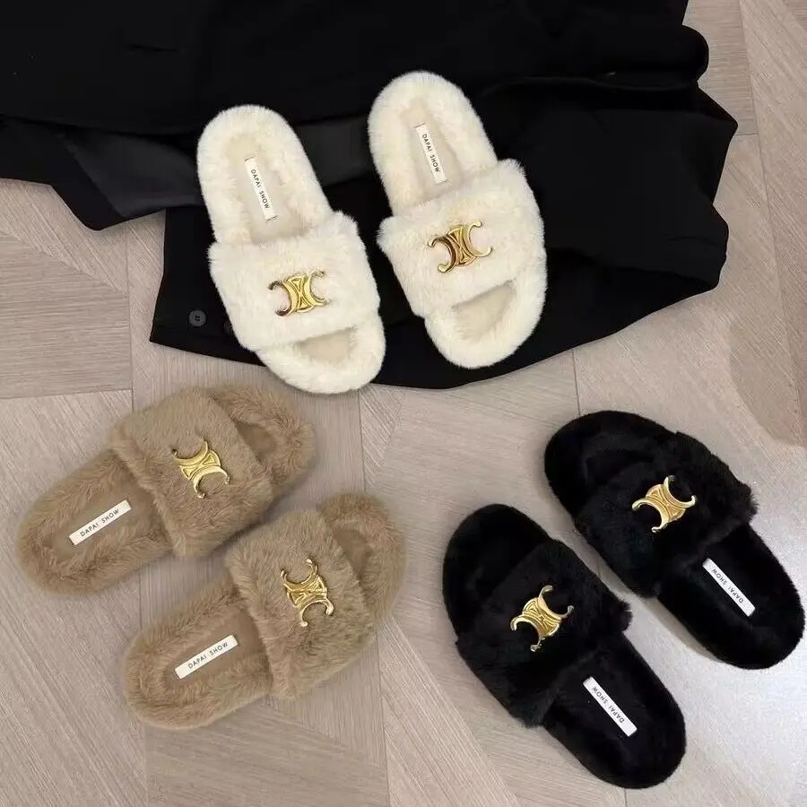 Dép Đế Dày Phối Lông Thời Trang Cho Nữ