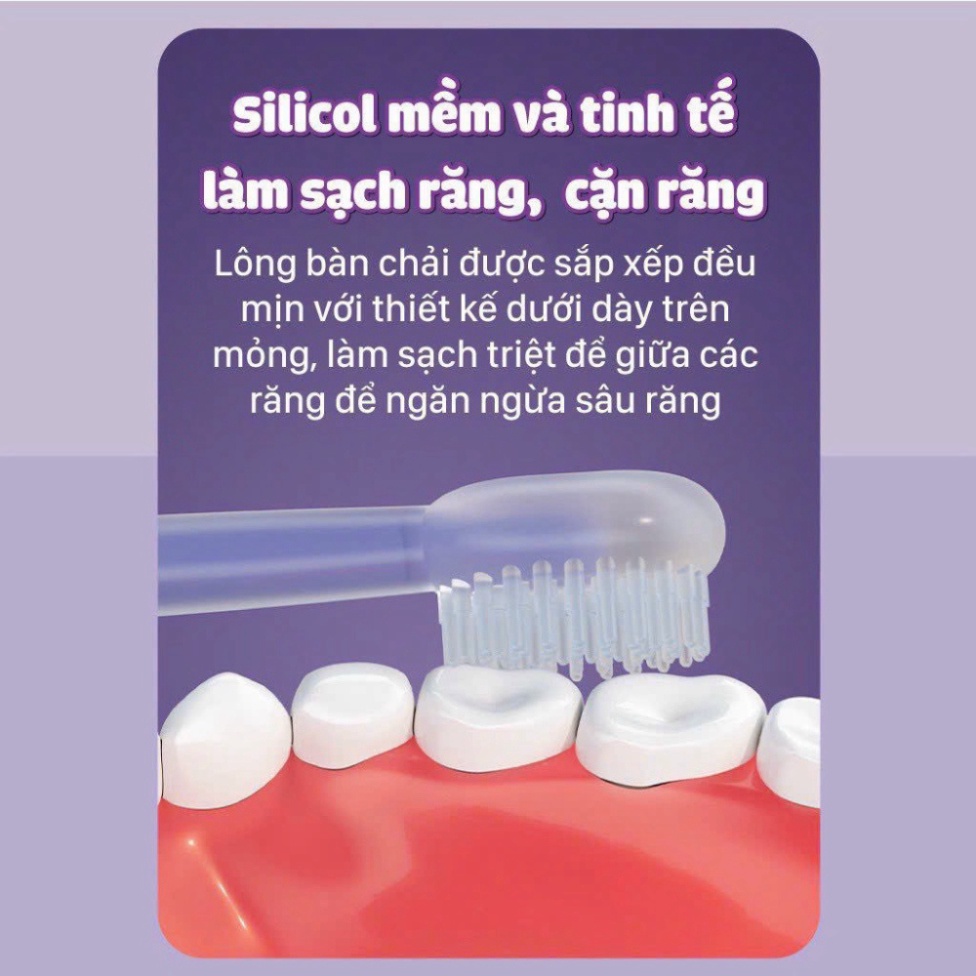Set rơ lưỡi và bàn chải đánh răng silicon cho bé từ 0 - 18 tháng, bàn chải rơ lưỡi Silicone 3 giai đoạn cho bé sơ sinh