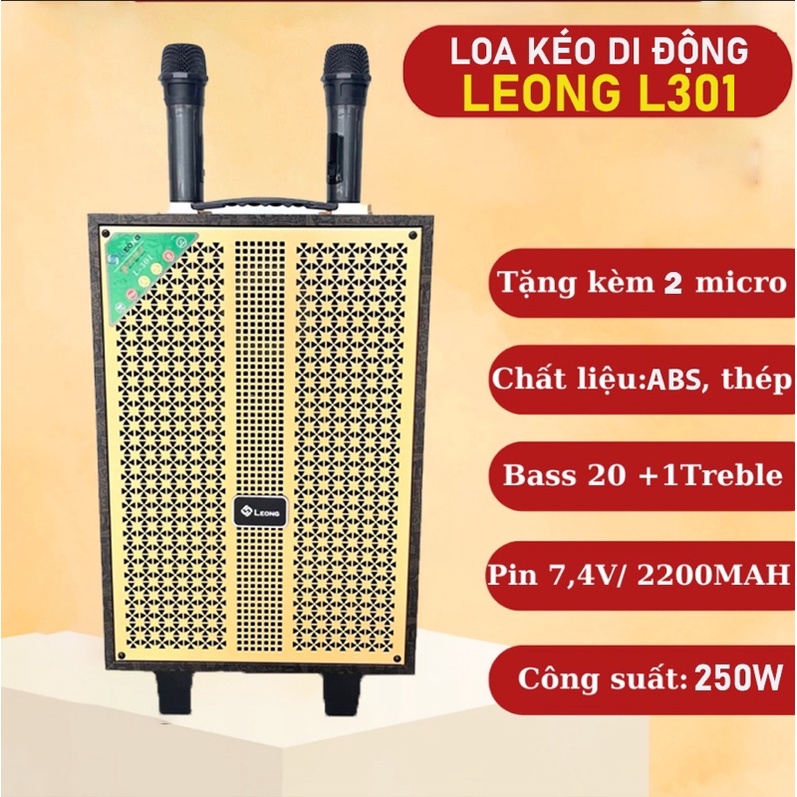 Loa karaoke bluetooth Leong L-301 + bass 2 tấc kèm 2 mi
