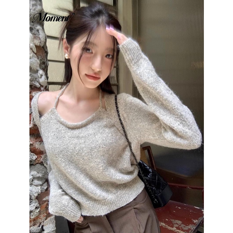Áo Dệt Kim Tay Dài Giả Hai Lớp Dáng Rộng Thời Trang Mùa Thu 2023