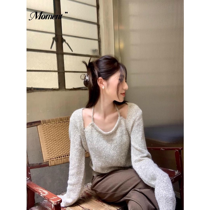 Áo Dệt Kim Tay Dài Giả Hai Lớp Dáng Rộng Thời Trang Mùa Thu 2023