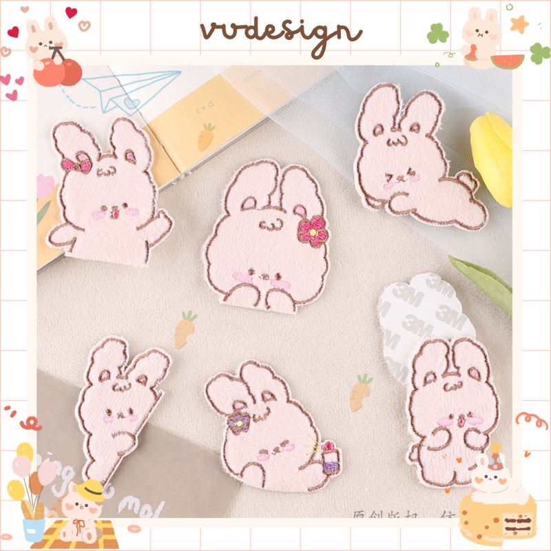 Sticker Dán Vải, Sticker Ủi Thêu Quần Áo, Balo, Túi, Mũ Hình Thỏ Hồng Làm Điệu Thỏ Con Dễ Thương Vudesign