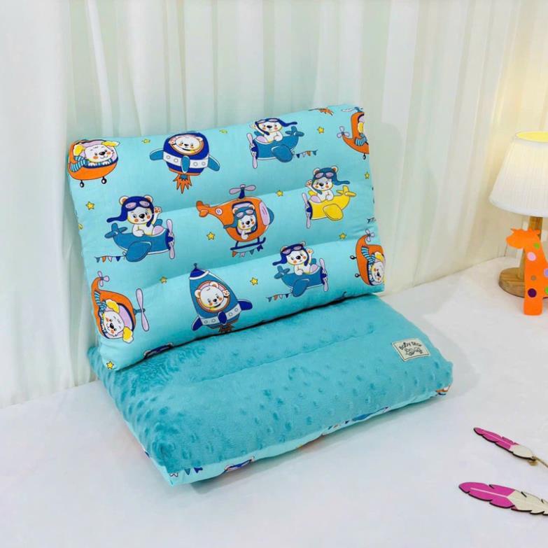 Gối Matxa Trẻ Em 2 Mặt Cotton Lụa Và Nỉ Nhung Hạt, Gối Trẻ Em Hạt Đậu Êm Ái cho bé 30x45cm