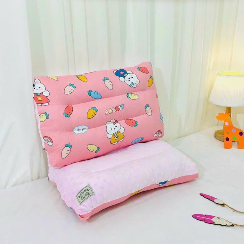 Gối Matxa Trẻ Em 2 Mặt Cotton Lụa Và Nỉ Nhung Hạt, Gối Trẻ Em Hạt Đậu Êm Ái cho bé 30x45cm