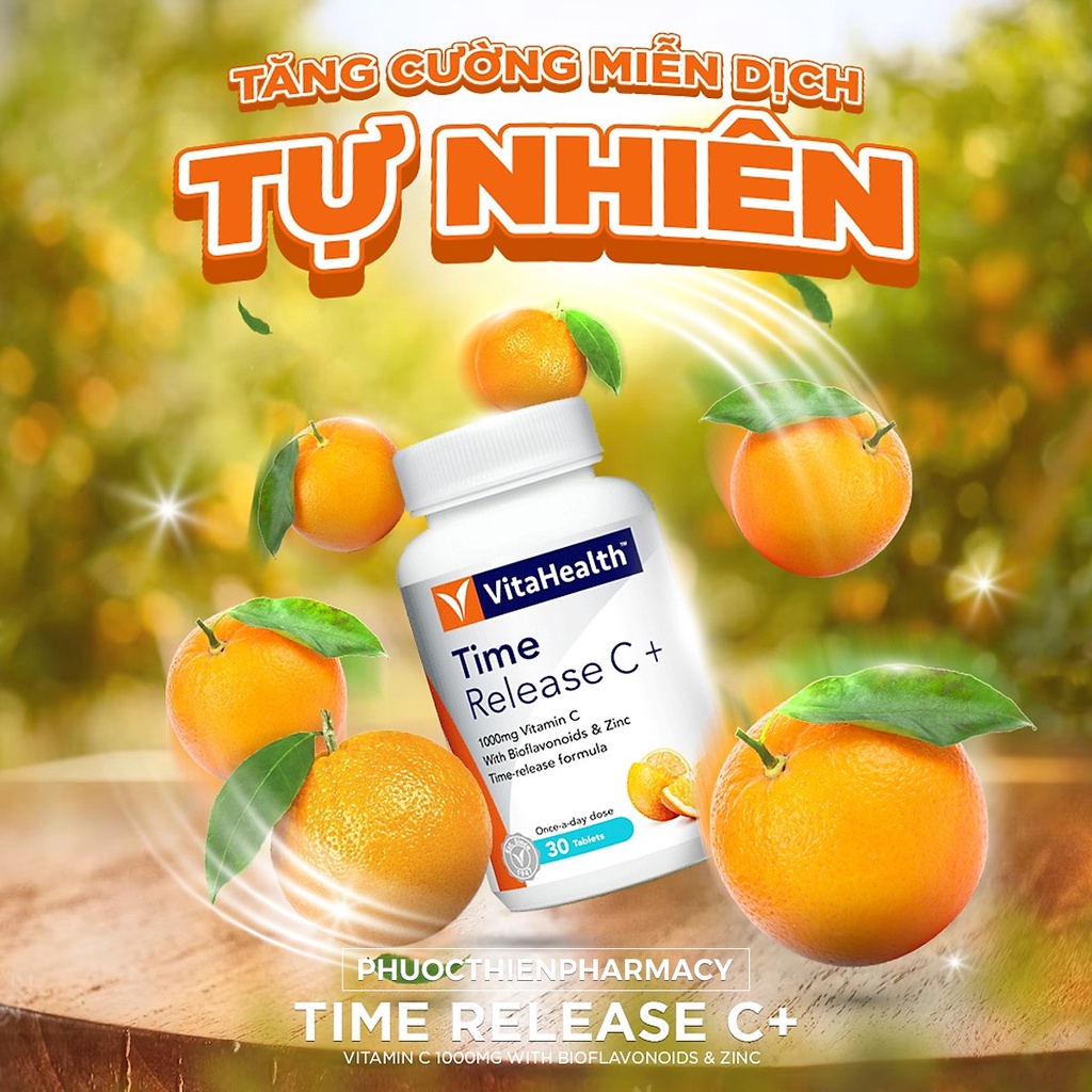 Viên uống bổ sung vitamin C 1000mg giúp tăng đề kháng Vitahealth Time Release C 1000 lọ 30 Viên