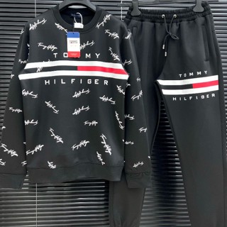 Bộ quần áo Sweater TOMMY hoạ tiết in full chữ ký quanh áo - Bộ quần áo nam nữ phong cách đường phố 2023
