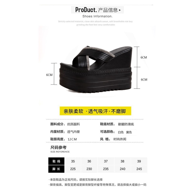 Dép Đế Xuồng 12cm Đính Đá Màu Trắng Phong Cách Mới Mùa Hè Cho Nữ