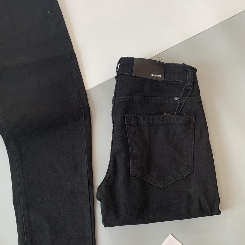 Quần Bò Đen Nam Trơn Phối Thêu Khoá Zip Ống