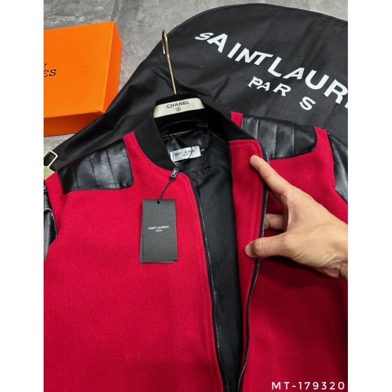 Áo khoác teddy đỏ phối tay vai da màu đen,áo khoác bomber teddy đỏ phối vai viền đen bản vải dạ thời thượng MẪU HOT 2023