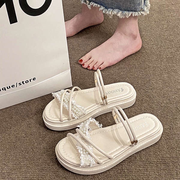 Sandal nữ đi học dép sandal nữ xỏ ngón Dép lê hai dây phong cách tiên nữ xăng đan đi bên ngoài đế dày phối váy mẫu mới mùa xuân năm 2023 dép lê kiểu La Mã nữ