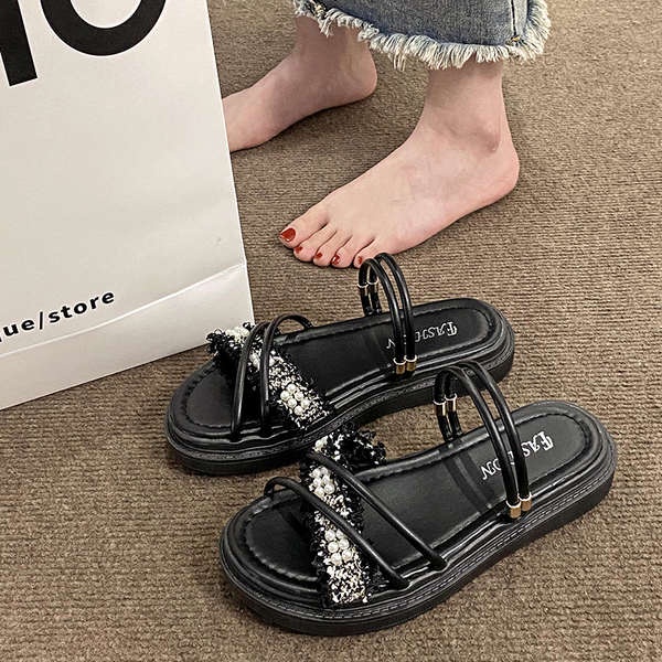 Sandal nữ đi học dép sandal nữ xỏ ngón Dép lê hai dây phong cách tiên nữ xăng đan đi bên ngoài đế dày phối váy mẫu mới mùa xuân năm 2023 dép lê kiểu La Mã nữ
