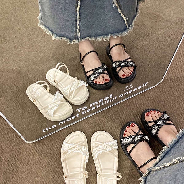 Sandal nữ đi học dép sandal nữ xỏ ngón Dép lê hai dây phong cách tiên nữ xăng đan đi bên ngoài đế dày phối váy mẫu mới mùa xuân năm 2023 dép lê kiểu La Mã nữ