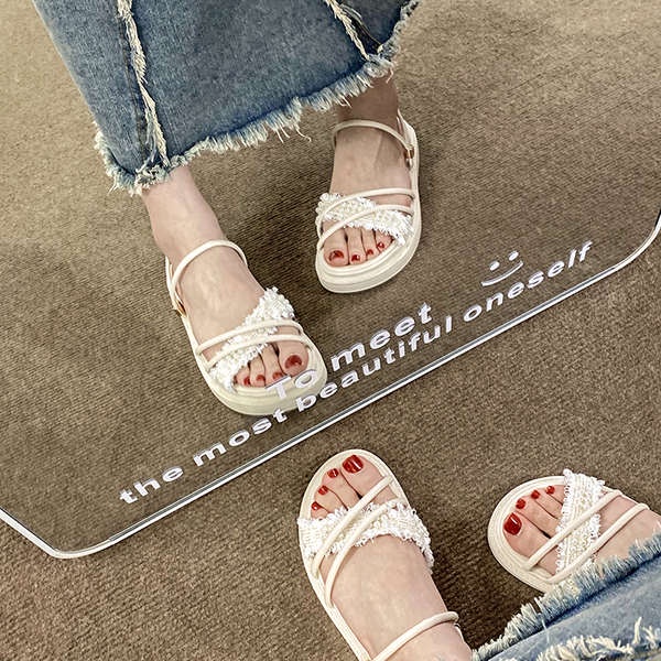 Sandal nữ đi học dép sandal nữ xỏ ngón Dép lê hai dây phong cách tiên nữ xăng đan đi bên ngoài đế dày phối váy mẫu mới mùa xuân năm 2023 dép lê kiểu La Mã nữ