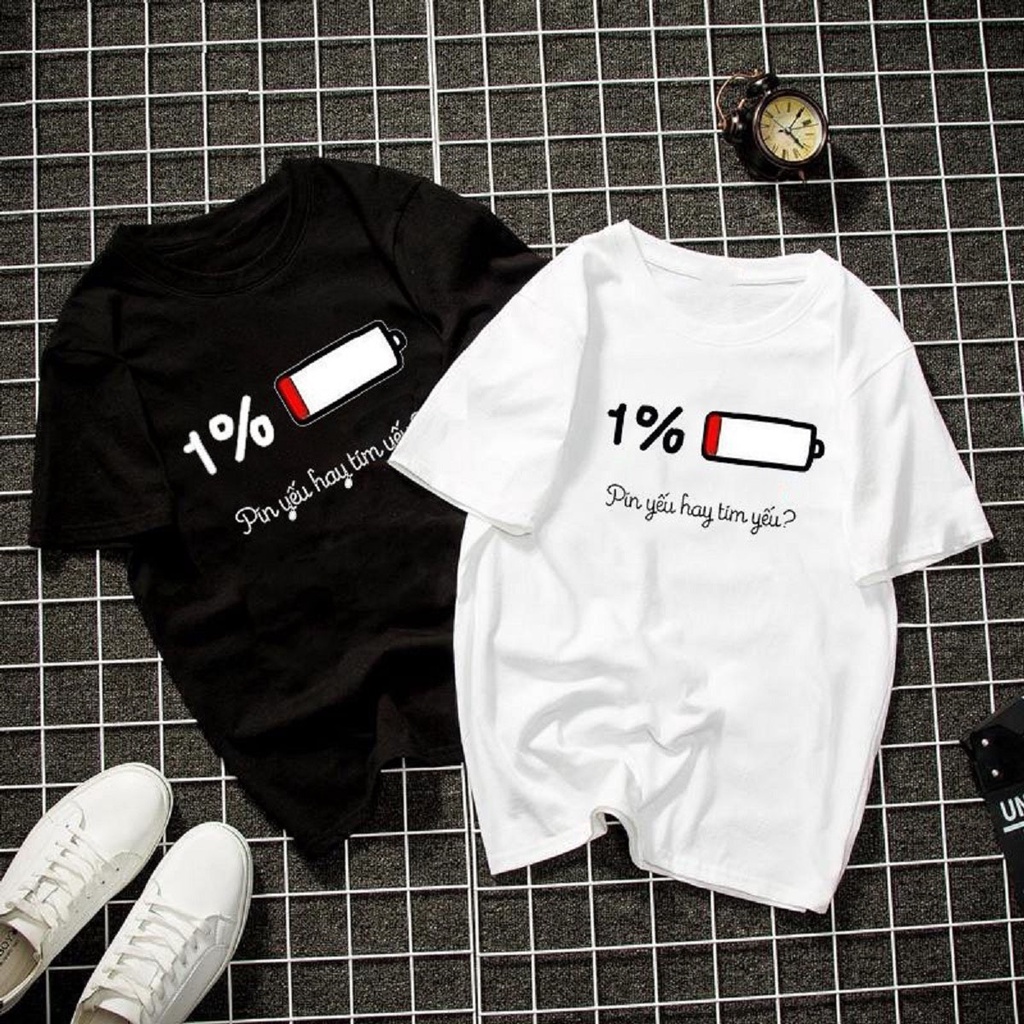 Áo thun unisex pin yếu hay tim yếu form rộng vải dày mịn 2019T9