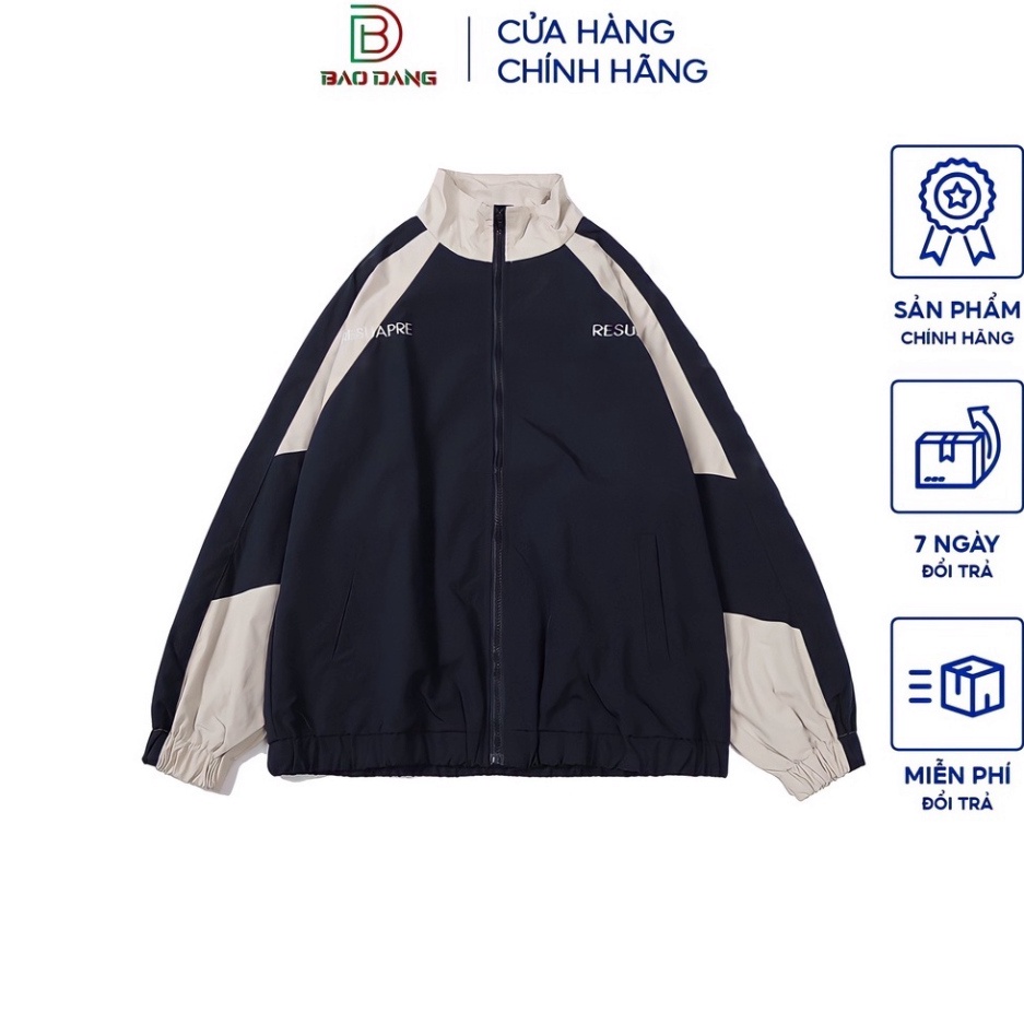 Áo khoác nam unisex cổ đứng vải dù 2 lớp phối màu độc lạ họa tiết chữ RESUAPRE đi mưa,cản gió,chống nắng BẢO ĐĂNG - Hàng
